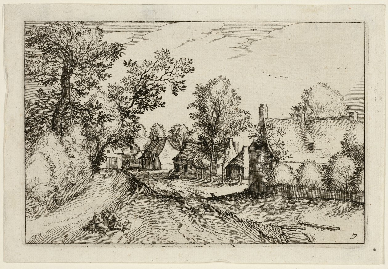 A Village Road, plate seven after Pictures of Farms, Country Houses and Rustic Villages (Praediorum villarum et rusticarum casularum icones) alkotó: Claes Jansz. Visscher II