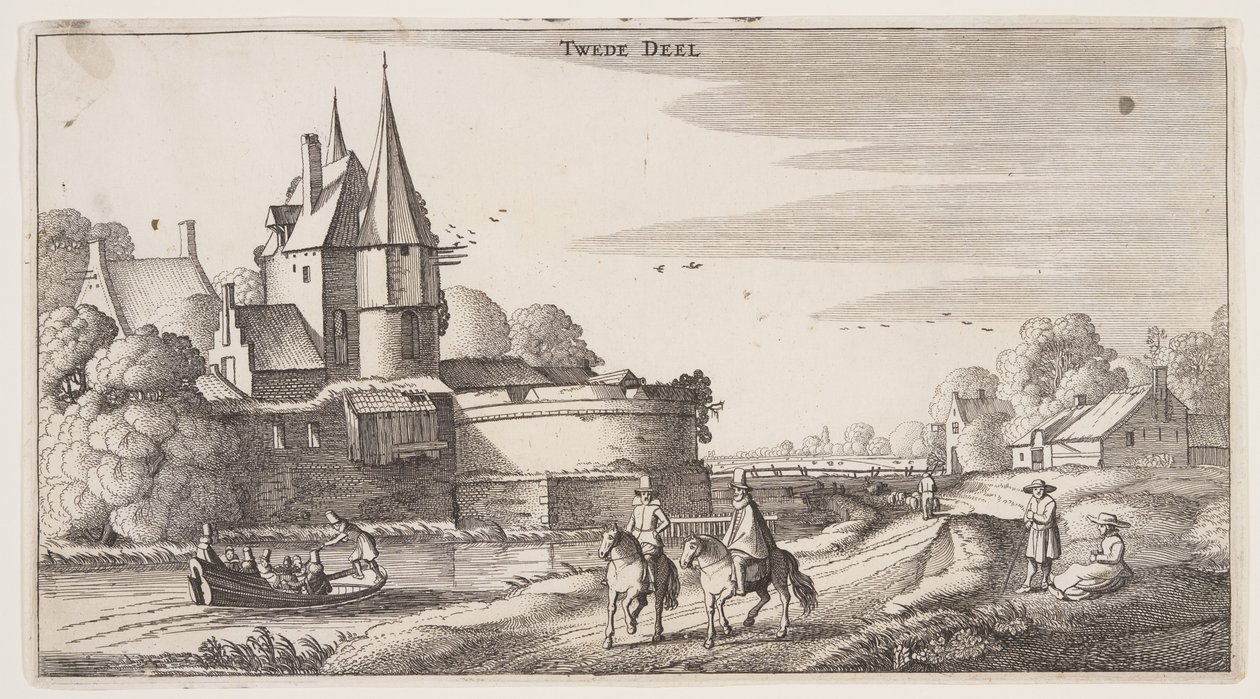 Országút egy bástyás falu mentén, a Landscapes (Playsante Lantschappen) című képből alkotó: Claes Jansz. Visscher II