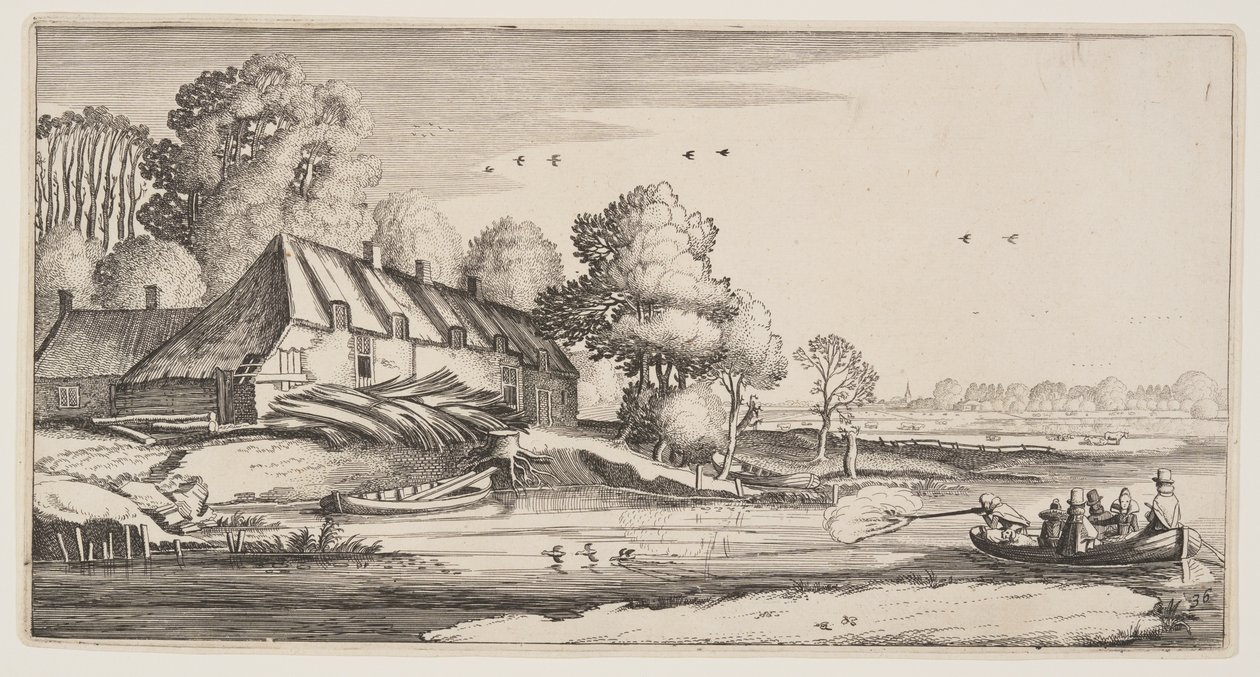 Kacsalövés egy tanya melletti csónakból, a Landscapes (Playsante Lantschappen) című filmből. alkotó: Claes Jansz. Visscher II