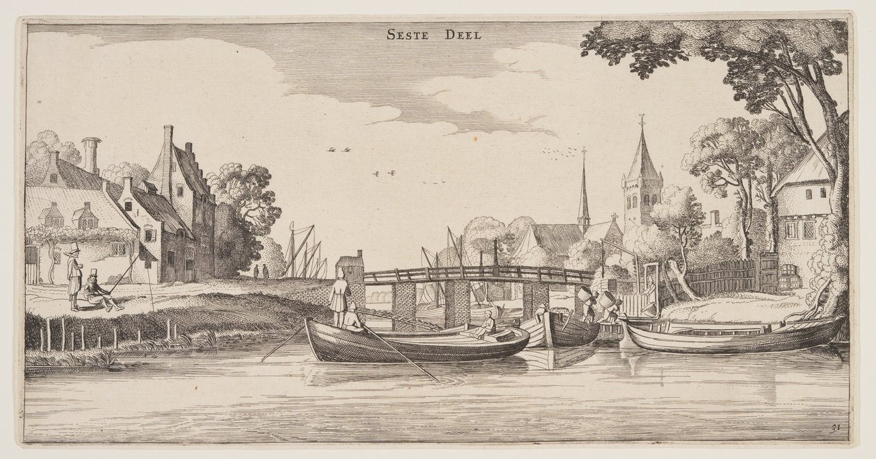 Landing-Stage in a Village, a Landscapes-ból (Playsante Lantschappen) alkotó: Claes Jansz. Visscher II