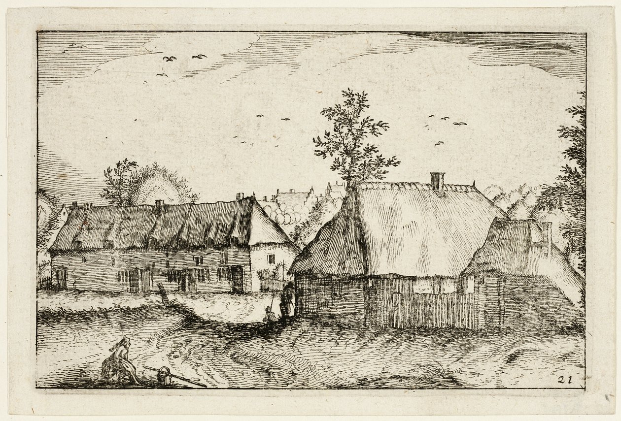 Nagy fészerek, 21. tábla a tanyák, vidéki házak és falusias falvak képei után (Praediorum villarum et rusticarum casularum icones) alkotó: Claes Jansz. Visscher II