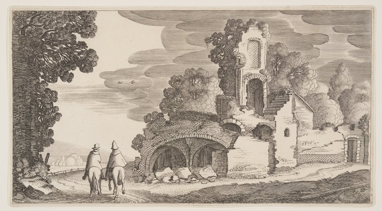 Romok az út mentén, a Landscapes (Playsante Lantschappen) című filmből. alkotó: Claes Jansz. Visscher II