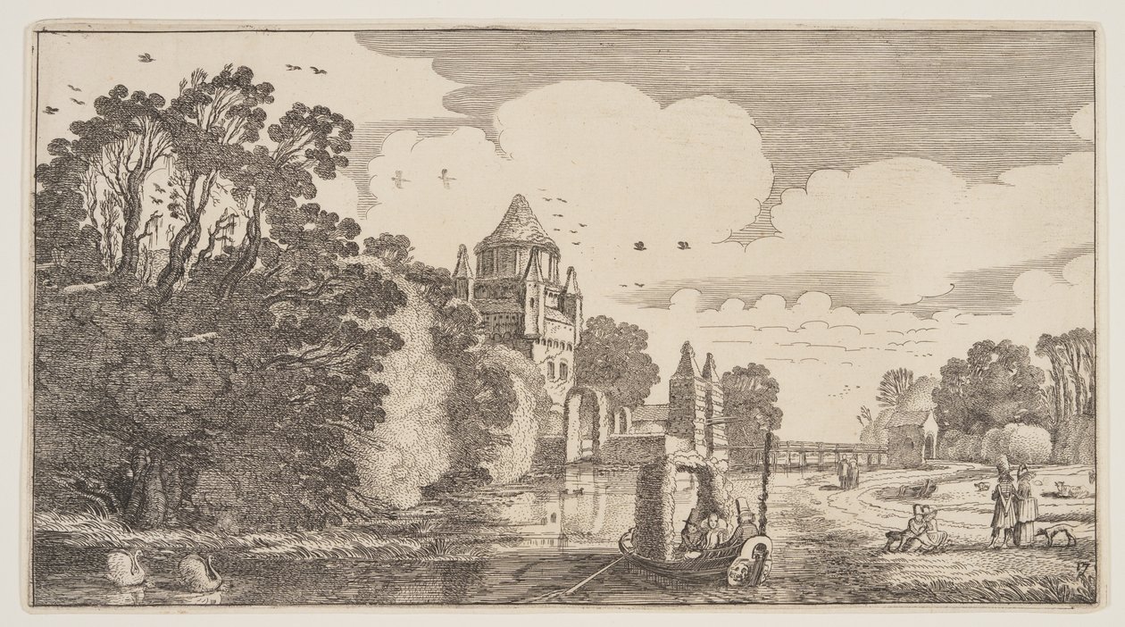 A "Kleine Houtpoort" Haarlemben, a Landscapes (Playsante Lantschappen) című képből. alkotó: Claes Jansz. Visscher II
