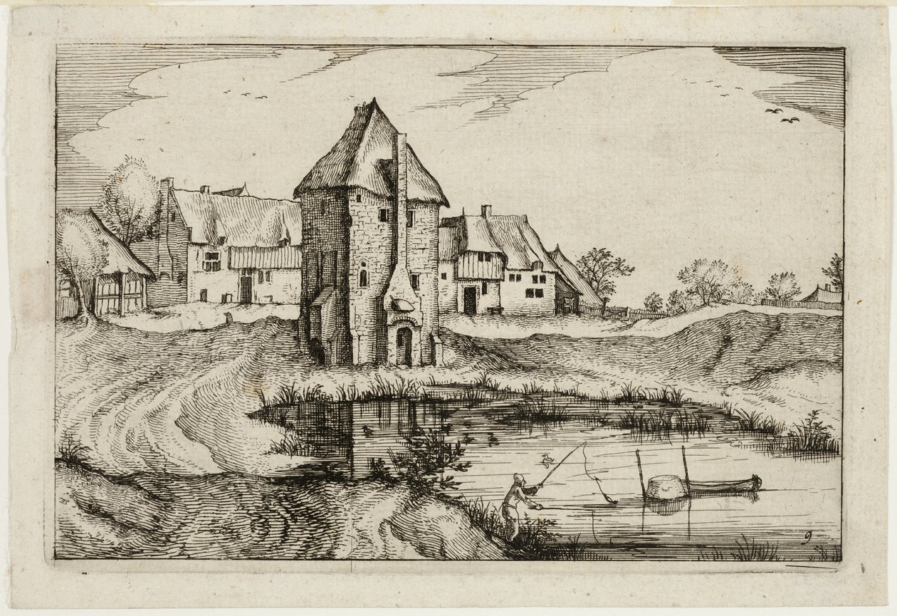 A tó, kilencedik tányér a tanyák, vidéki házak és falusias falvak képei után (Praediorum villarum et rusticarum casularum icones) alkotó: Claes Jansz. Visscher II