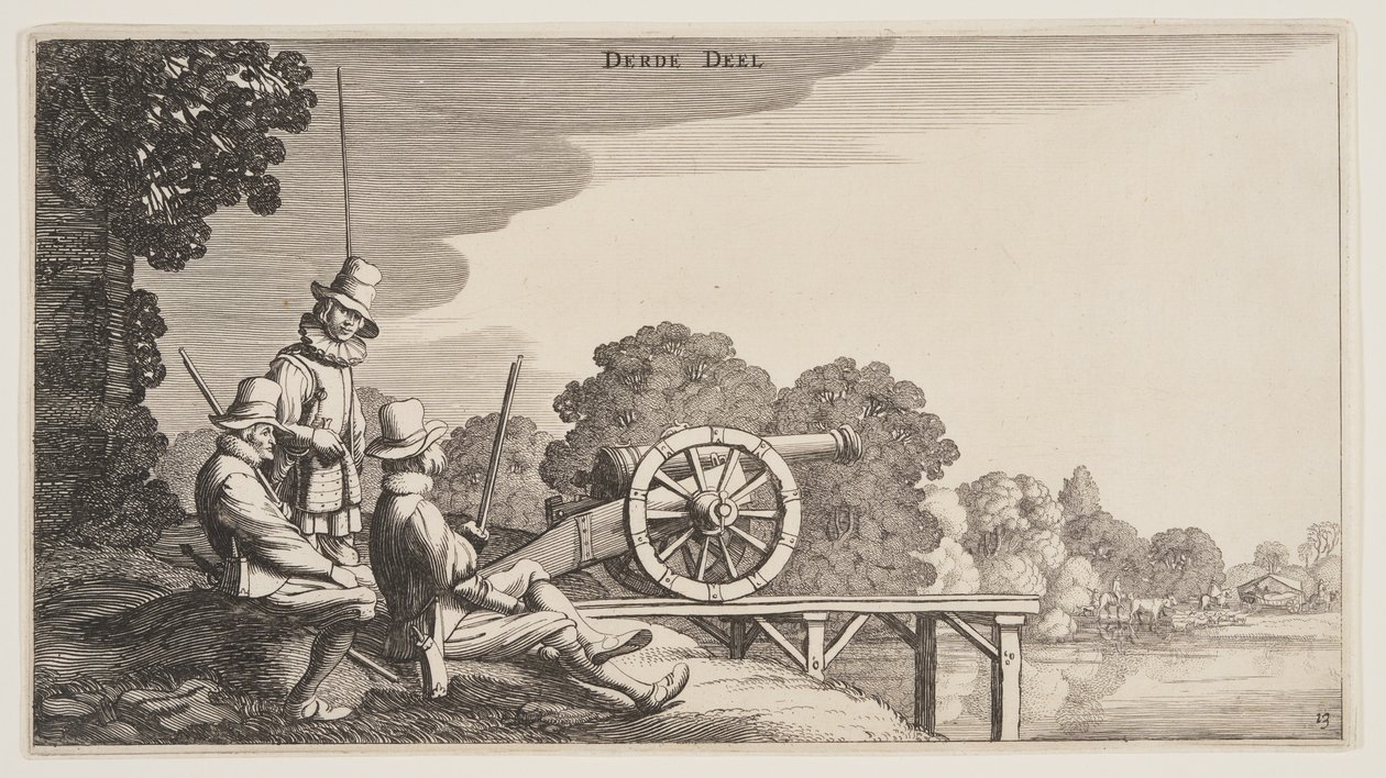 A három tüzér, a Landscapes (Playsante Lantschappen) című filmből. alkotó: Claes Jansz. Visscher II