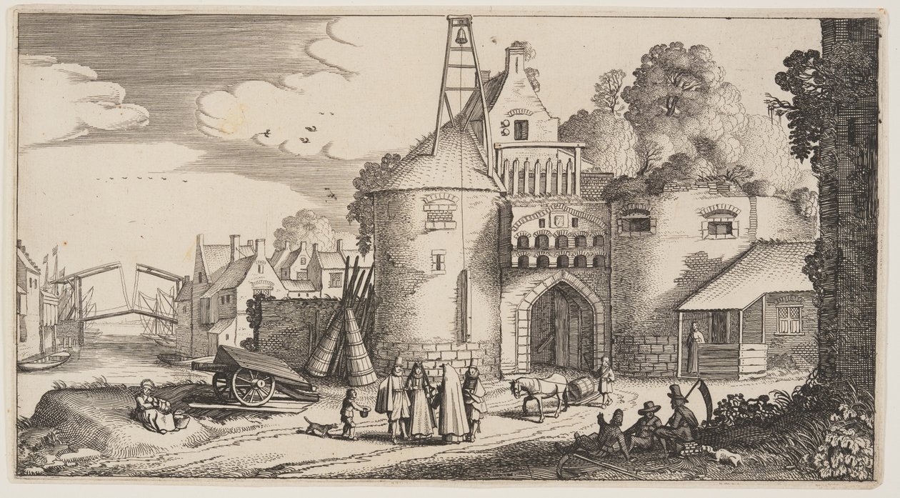 Városkapu, a Tájképek (Playsante Lantschappen) című filmből. alkotó: Claes Jansz. Visscher II