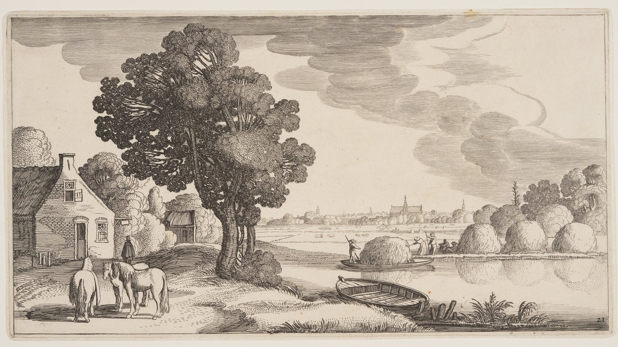 Széna szállítása a folyón, a Landscapes (Playsante Lantschappen) című filmből alkotó: Claes Jansz. Visscher II