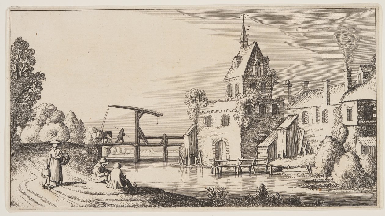 Falu a folyón, a Tájképek (Playsante Lantschappen) című kötetből. alkotó: Claes Jansz. Visscher II