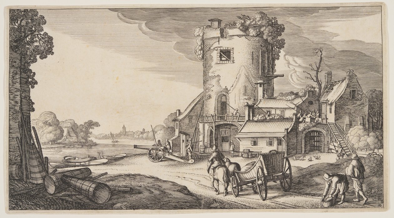 Watch-Tower Near a River, a Tájképek (Playsante Lantschappen) alkotó: Claes Jansz. Visscher II