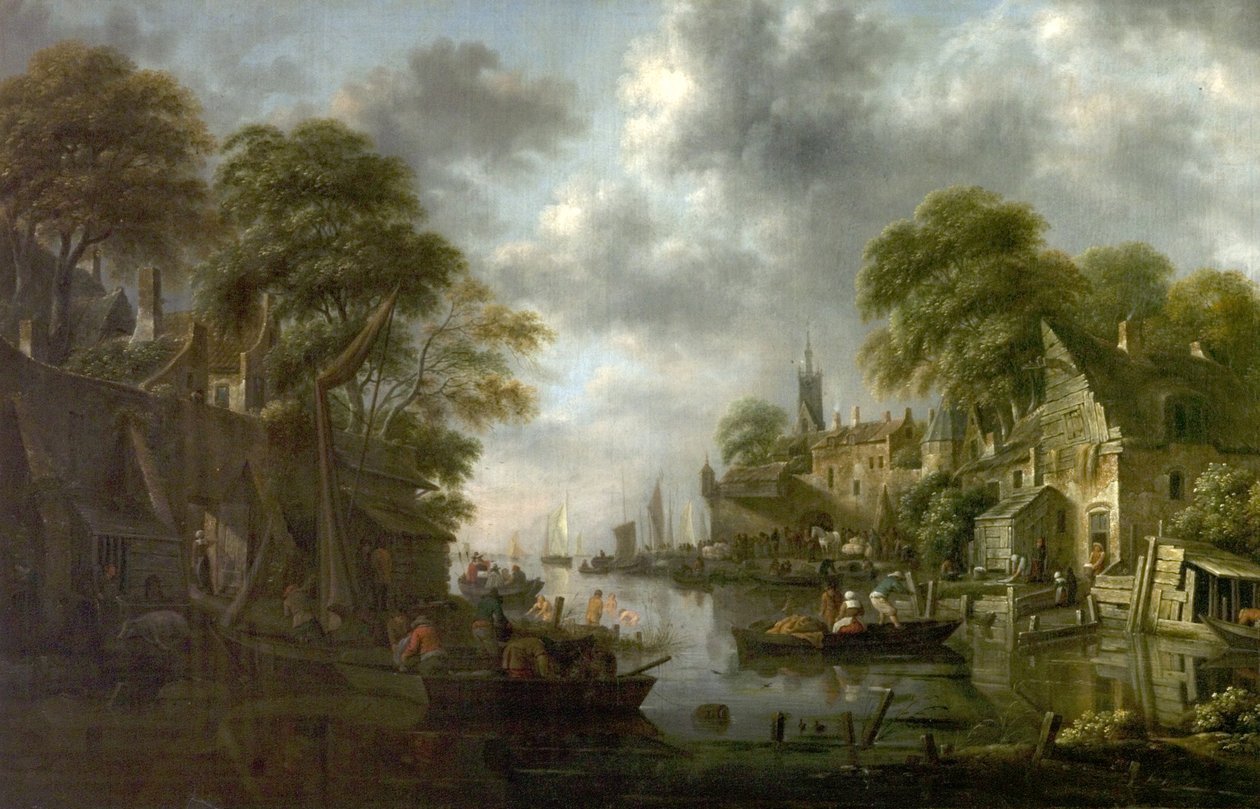 Folyói jelenet csónakokkal és figurákkal, 1665 alkotó: Claes Molenaer