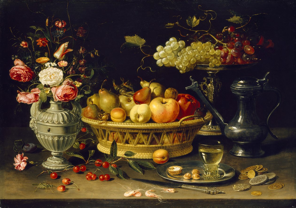 Gyümölcs- és virágcsendélet, 1608-1621 (olaj, réz) alkotó: Charlotte Evans