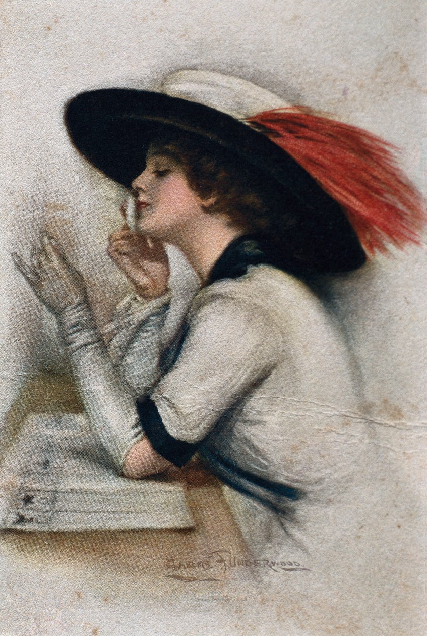 Egy elegáns fiatal nő, aki az 1920-as választásokon szavaz az Egyesült Államokban, XX. század (színes litó) alkotó: Clarence F. Underwood