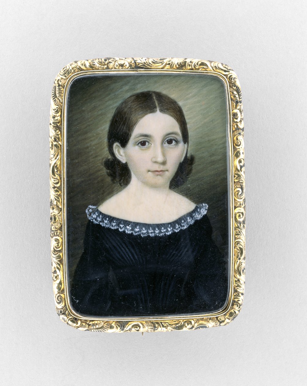 Egy lány portréja, 1845 körül (akvarell, elefántcsont, aranyozott és üveg) alkotó: Clarissa Peters