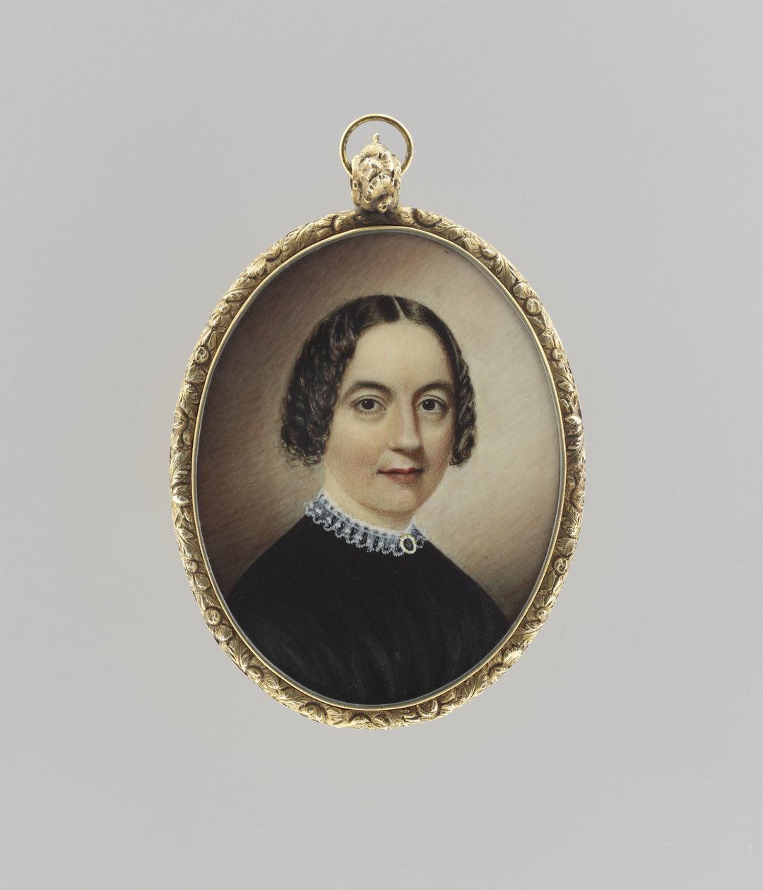 Női portré, 1845 körül (akvarell, elefántcsont, aranyozott és üveg) alkotó: Clarissa Peters