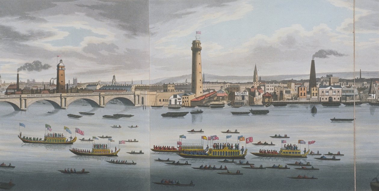 Panoráma a Temzére, az Adelphi felől, 1829 körül (akvatinta) alkotó: Clark