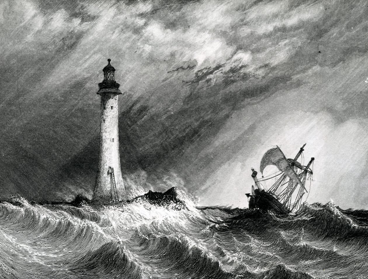 Eddystone világítótorony, nyomat készítette W.B. Cooke, 1836 alkotó: Clarkson Frederick Stanfield