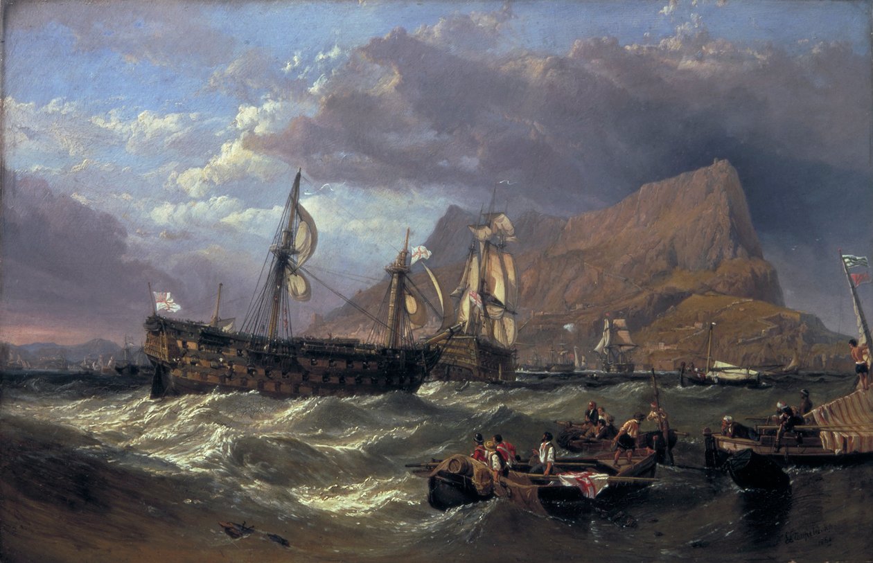 „A „győzelem” Gibraltárba vontatva, 1854 alkotó: Clarkson Stanfield