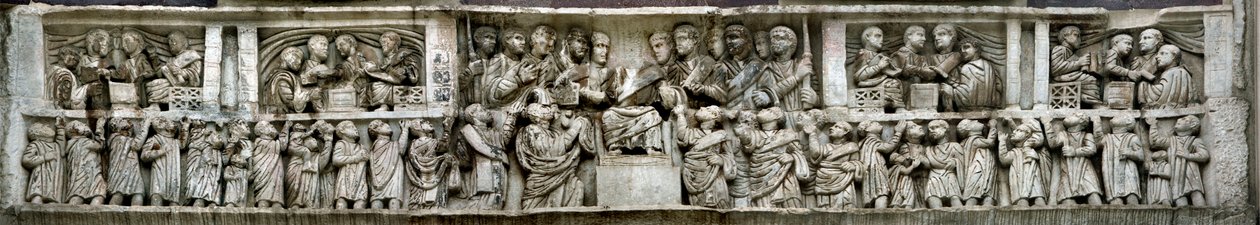 Constantine pénzt oszt a Liberalitas népnek. Konstantin boltívének részlete, 312-3 alkotó: Classical Antiquities