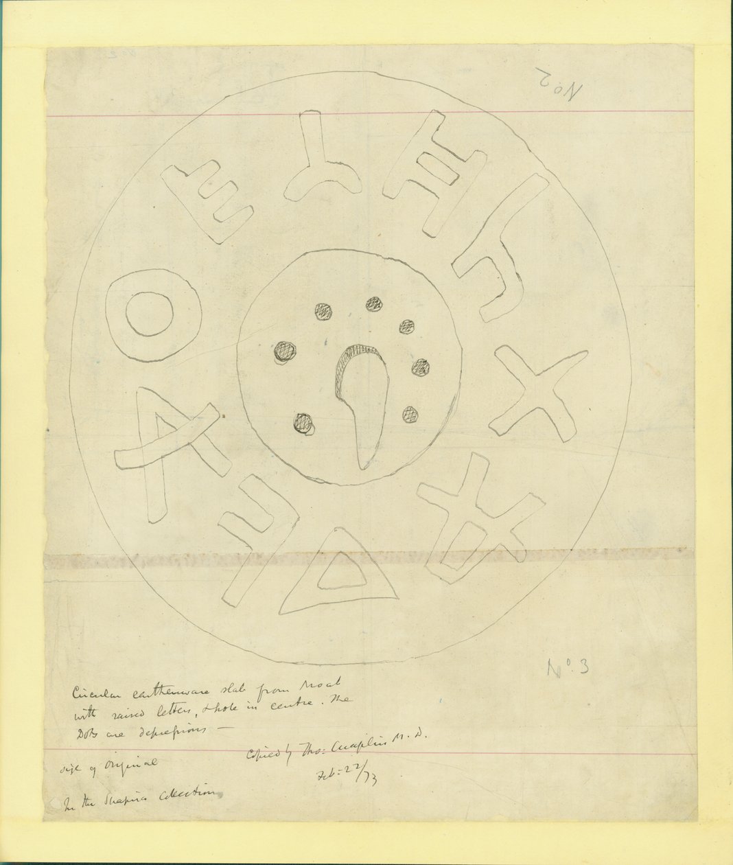 Kör alakú cserépedény Moabból, Shapira 2. gyűjteményéből, 1873 (wc és ceruza papíron) alkotó: Claude Conder