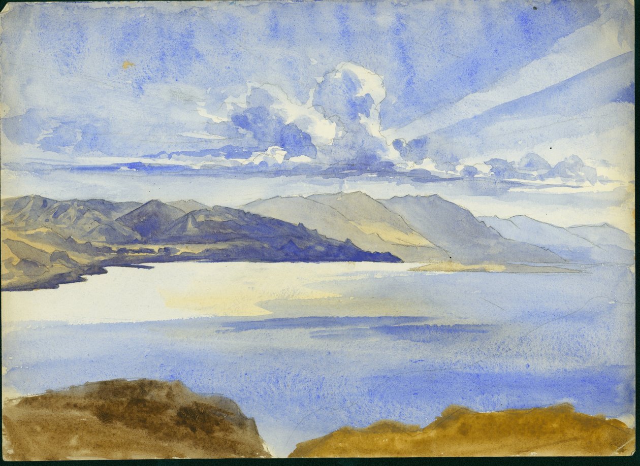 Holt-tengerre néző kilátás délre, 1875 (wc és ceruza papíron) alkotó: Claude Conder