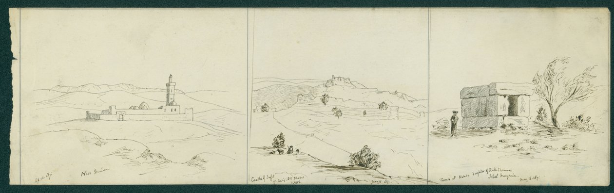 LtoR: Nebi Musa, Safet vára és Kalata sírja, 1871 alkotó: Claude Conder