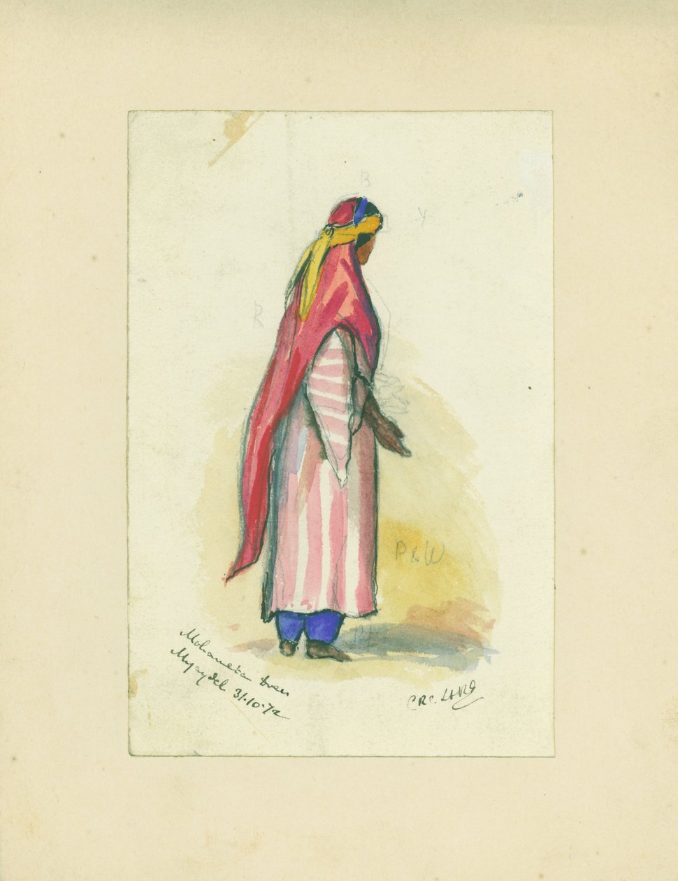 Mohametan ruha, Mujaydel, 1872 (wc és ceruza papíron) alkotó: Claude Conder