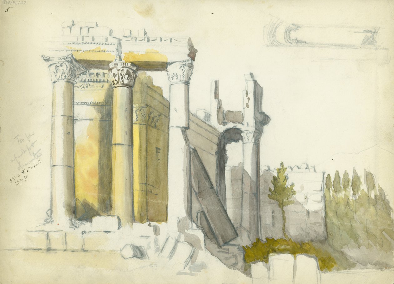 Jupiter temploma, Baalbek (wc és ceruza papíron) alkotó: Claude Conder