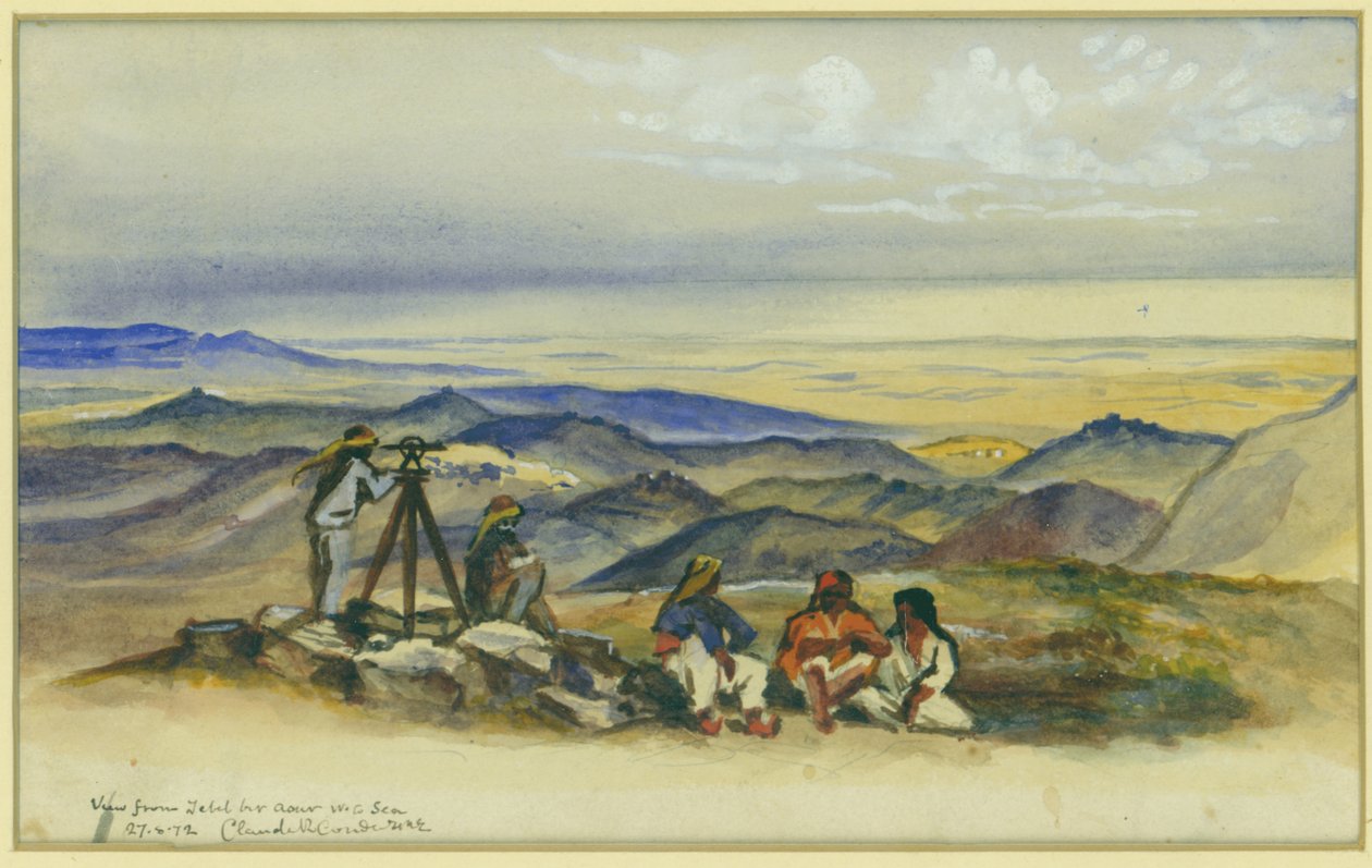 Kilátás a Jebel Bir Asurból a tengerre, 1872 (wc és ceruza, papír) alkotó: Claude Conder