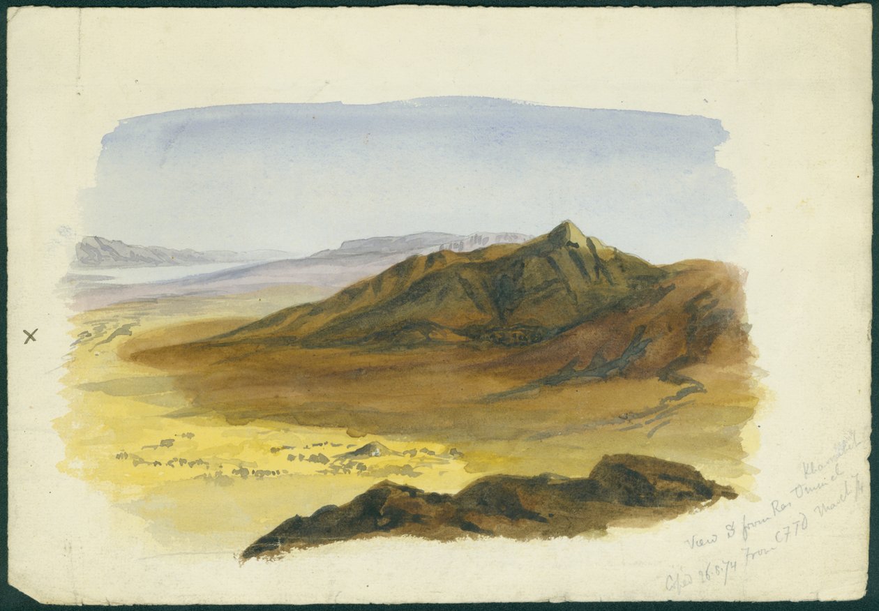 Kilátás a Jordán-völgyre délre nézve, 1874 (wc és ceruza papíron) alkotó: Claude Conder