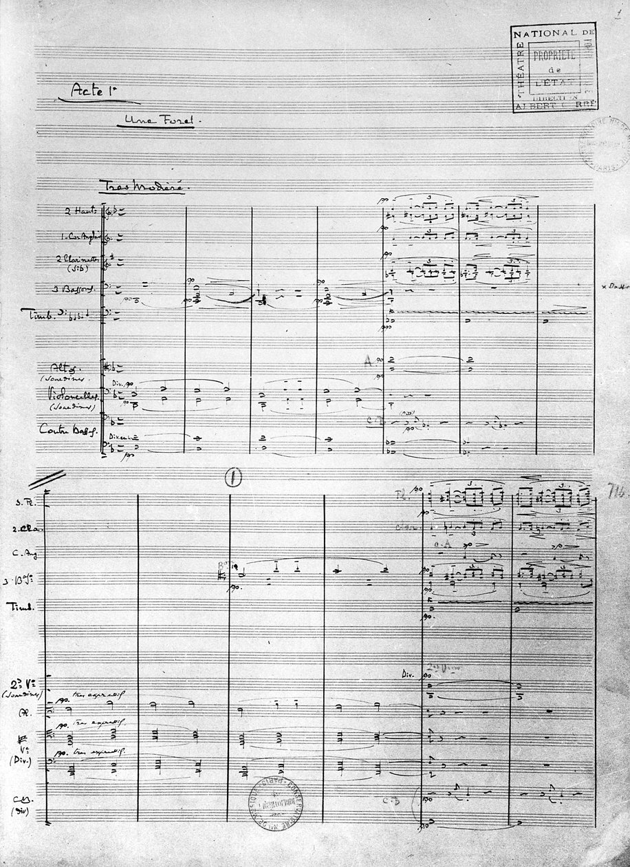 A „Pelleas és Melisande” 1902. évi 1. felvonásának pontozólapja (toll és tinta papíron) alkotó: Claude Debussy