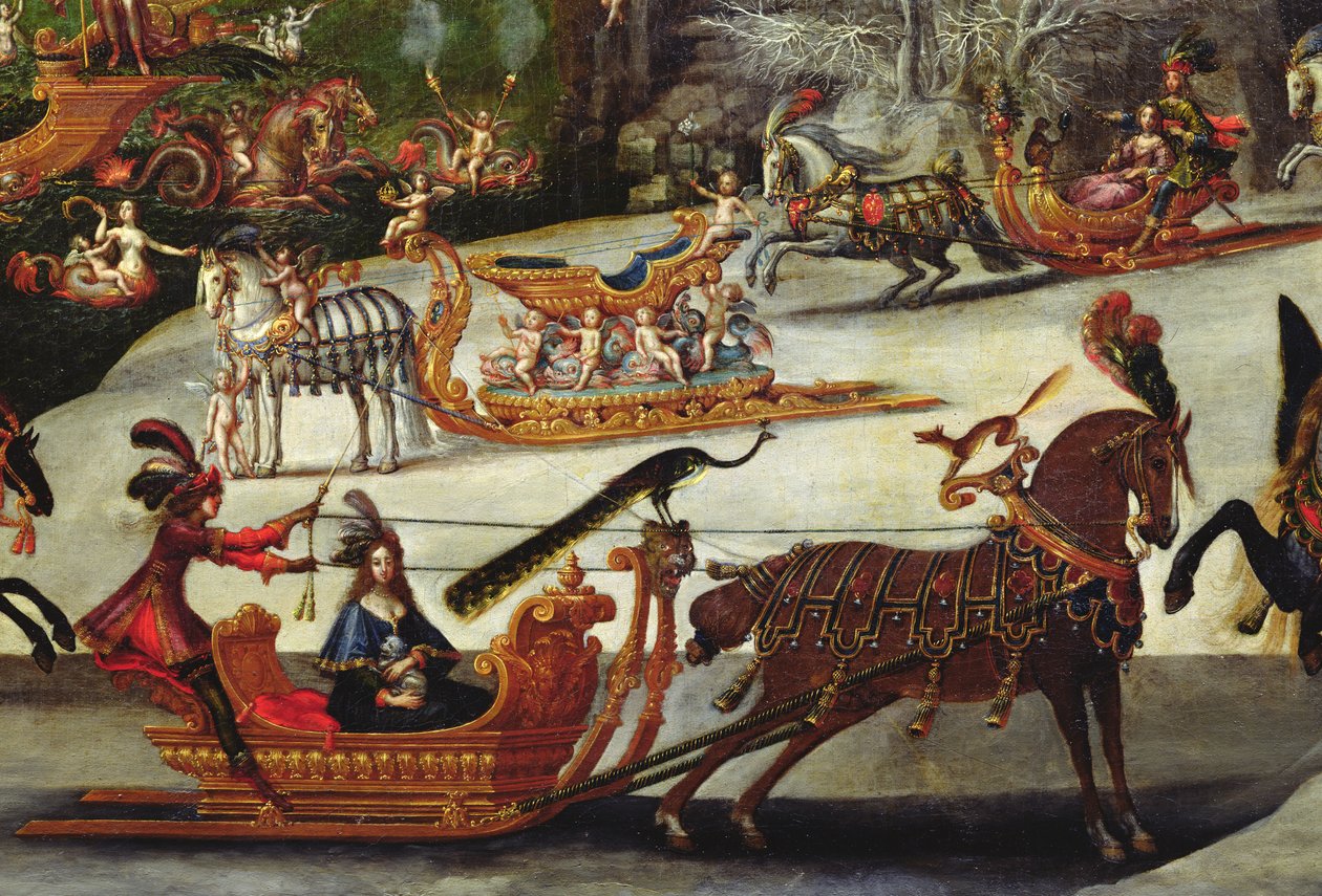 Víz, szánkón ülő páva részlete, 1640-41 körül (387338 részlet) alkotó: Claude Deruet