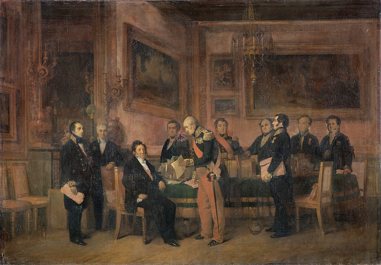 Minisztertanács a Tuileriákban, aláírta a kormányzósági törvényt, 1842. augusztus 15. alkotó: Claude Jacquand