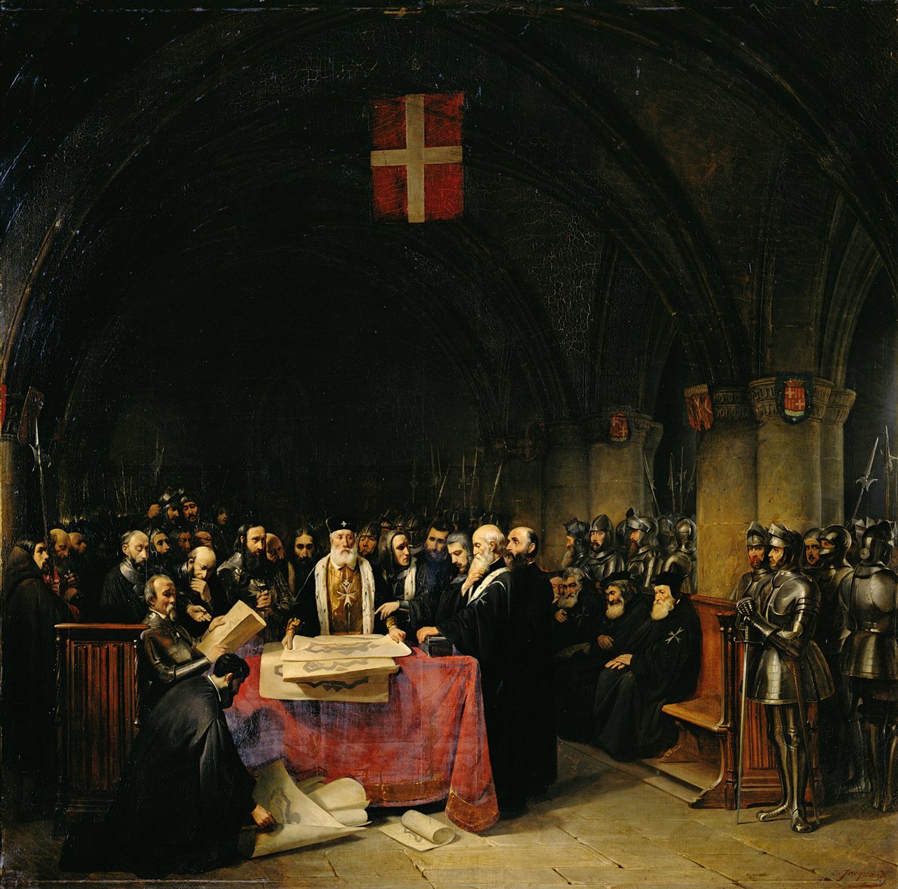A Jeruzsálemi Szent János Lovagrend Rodoszban tartott káptalanja 1524-ben, 1839-ben alkotó: Claude Jacquand