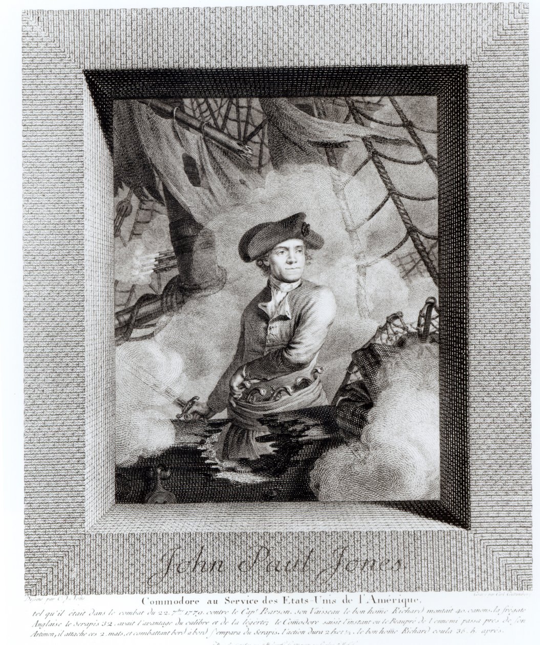 John Paul Jones, Commodore az Amerikai Egyesült Államok szolgálatában, metszett Carl Guttenberg (1743-90) alkotó: Claude Jacques Notte
