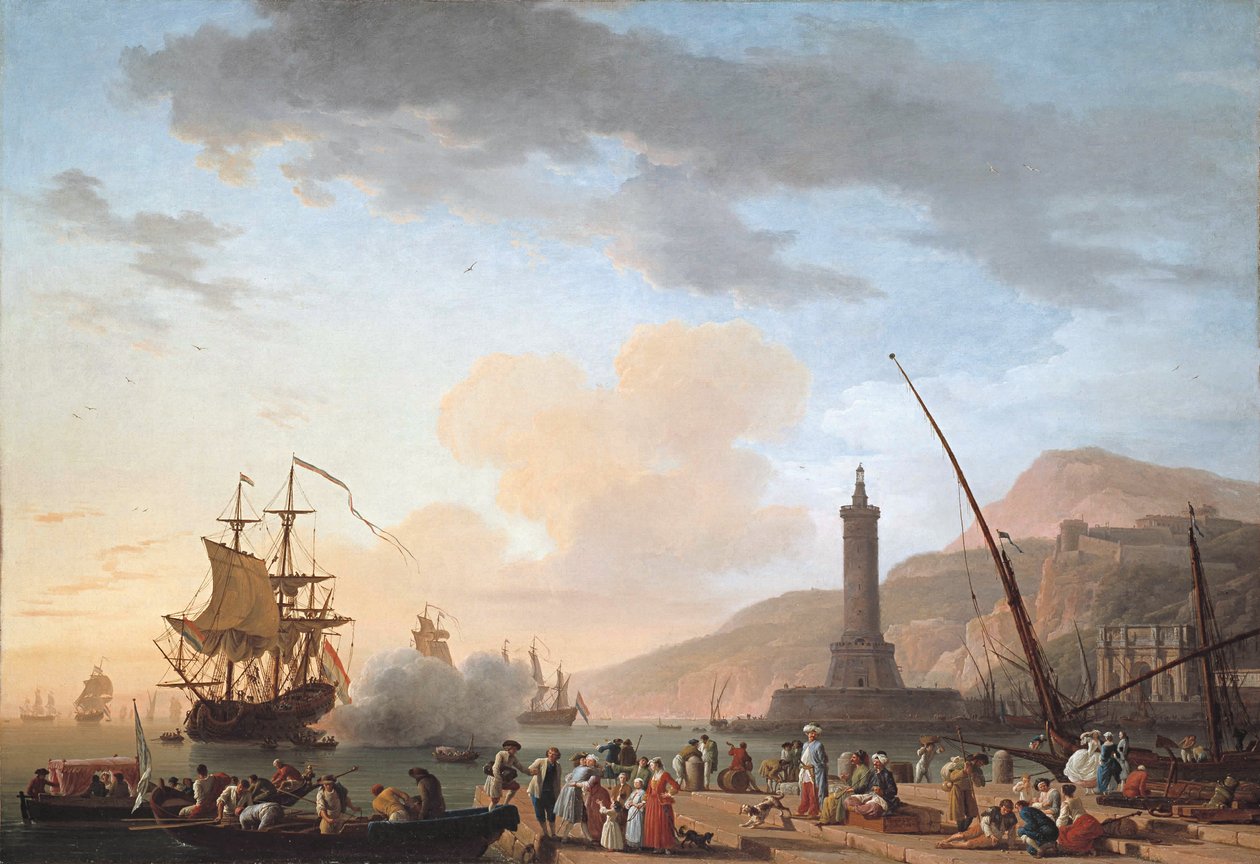 Tengeri kikötő a Sunset Português -ban alkotó: Claude Joseph Vernet