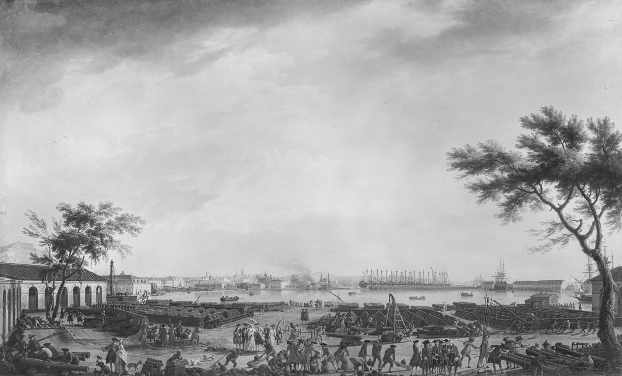 Touloni új kikötője és arzenálja, a tüzérségi raktárból nézve, 1755 alkotó: Claude Joseph Vernet