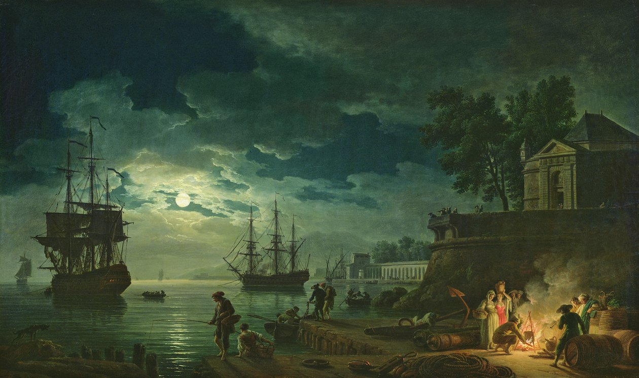 Éjszaka: Kikötő a holdfényben, 1748 alkotó: Claude Joseph Vernet