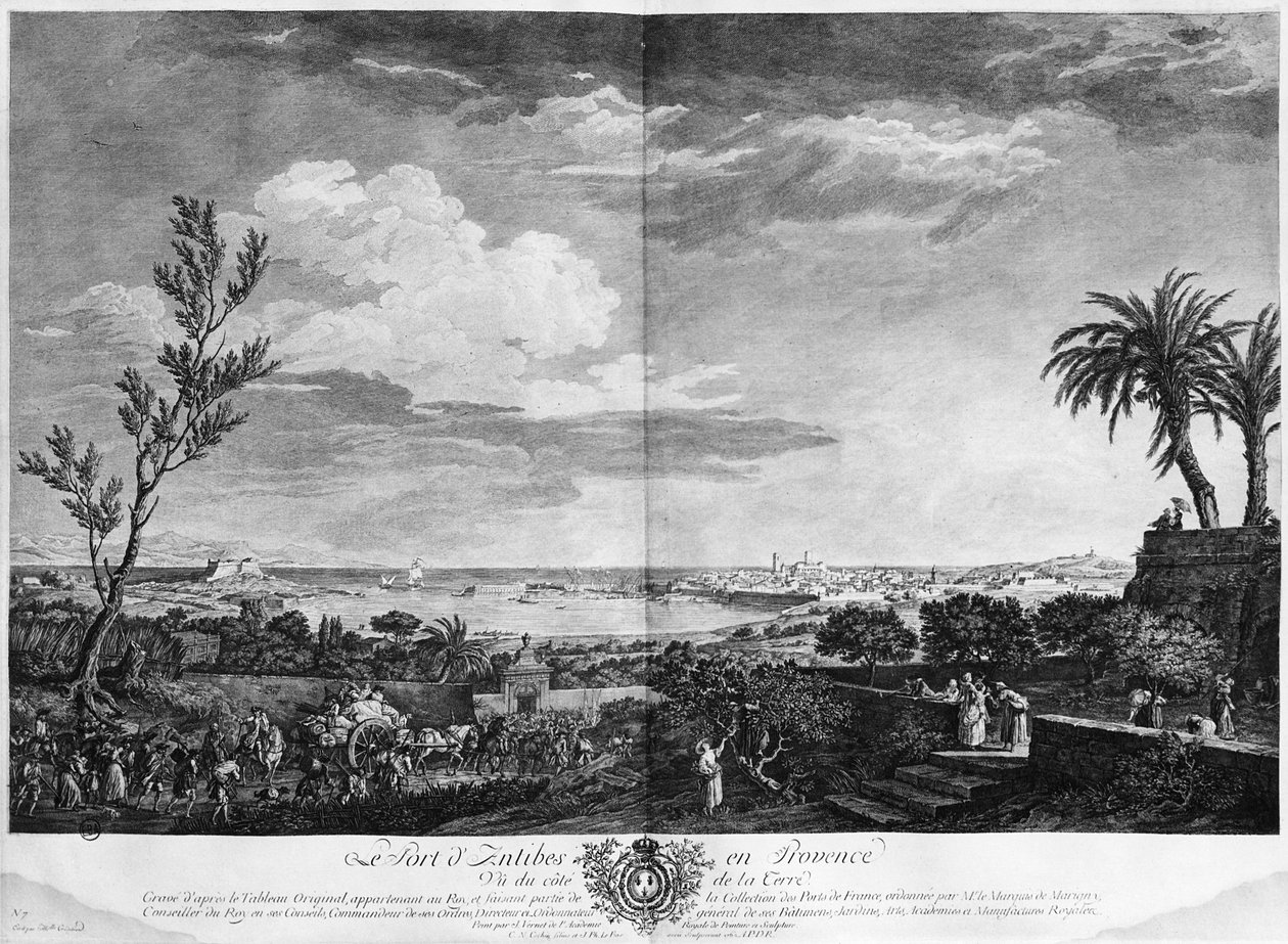 Antibes kikötője Provence-ban, a „Les Ports de France” sorozat, ifjabb Charles Nicolas Cochin (1715-90) és Jacques Philippe Le Bas (1707-83) vésette, 1762 (rézkarc és temetés) alkotó: Claude Joseph Vernet