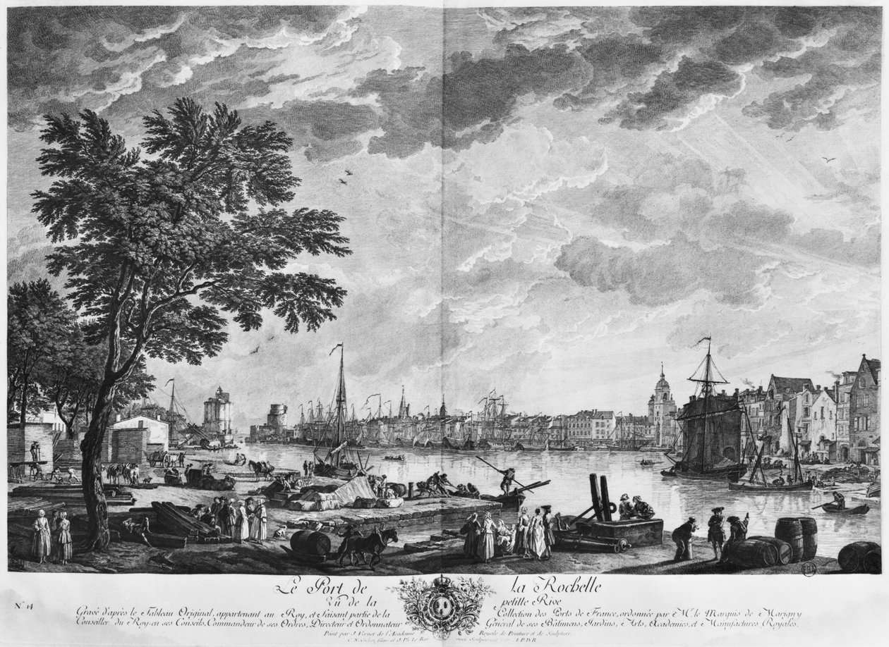 La Rochelle kikötője, a kis partról nézve, a „Les Ports de France” sorozat, Charles Nicolas Cochin ifjabb (1715-90) és Jacques Philippe Le Bas (1707-83) metszetei 1767 (marat és burin) alkotó: Claude Joseph Vernet
