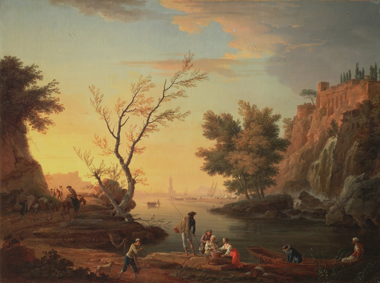 Tengeri kikötő naplementekor, 1751 alkotó: Claude Joseph Vernet