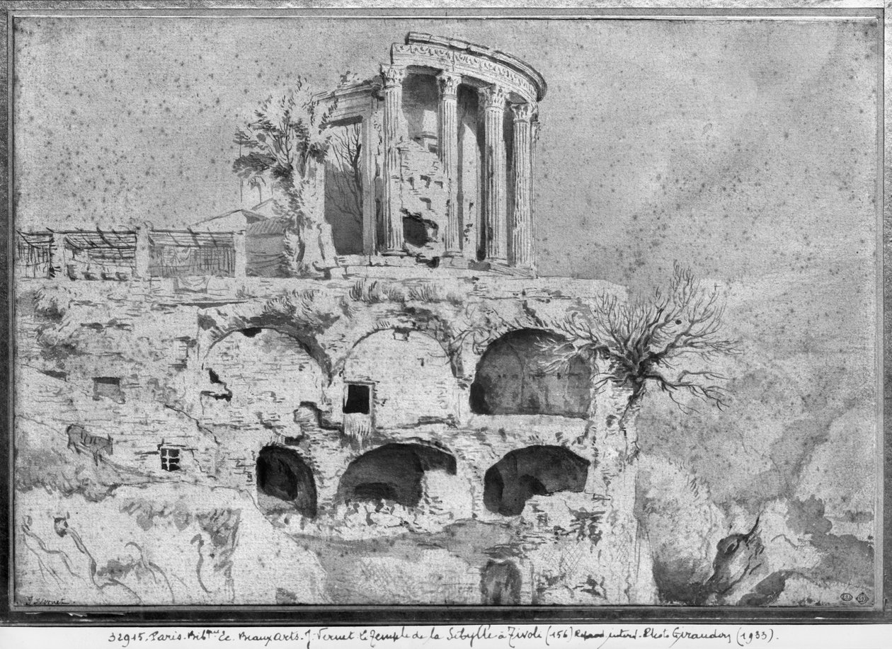 Szibilla temploma, Tivoli (toll és mosás papíron) alkotó: Claude Joseph Vernet