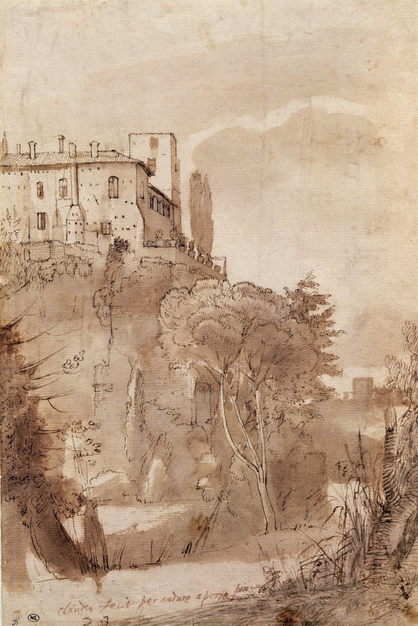 Egy út Róma falain kívül, 1627-30 körül (toll és tinta mosás papíron) alkotó: Claude Lorrain
