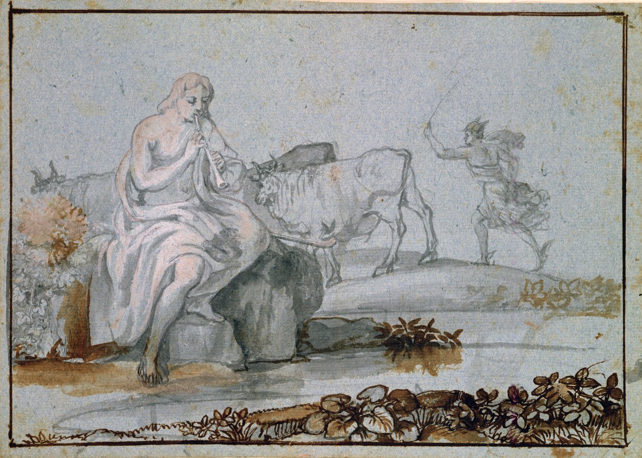 Apollo és Mercury (barna és szürke tinta és mosás papíron) alkotó: Claude Lorrain