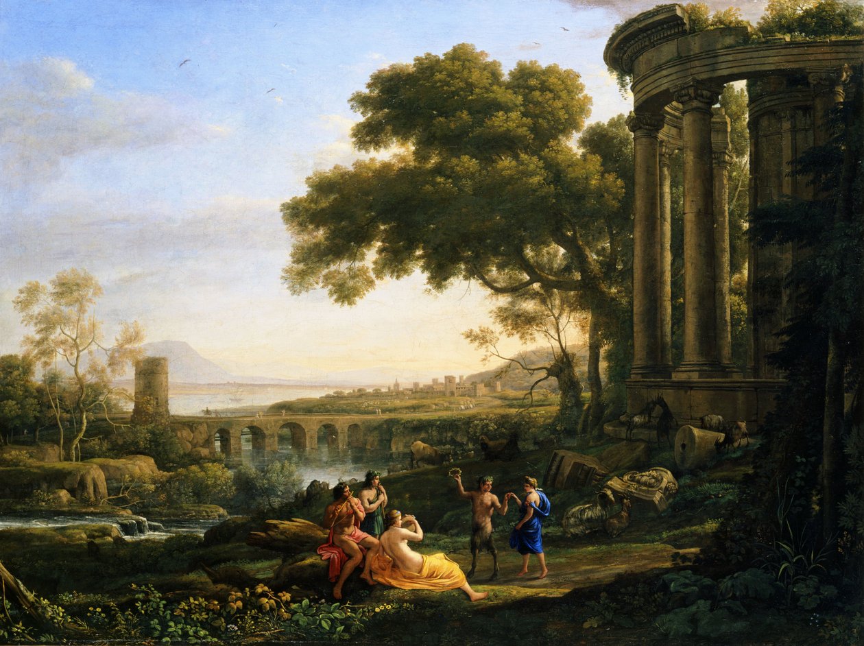 Tájkép nimfával és szatír tánccal alkotó: Claude Lorrain