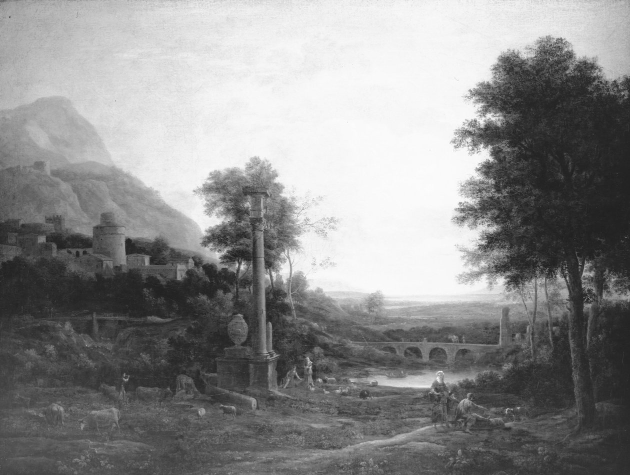 Táj oszloppal és ábrákkal alkotó: Claude Lorrain