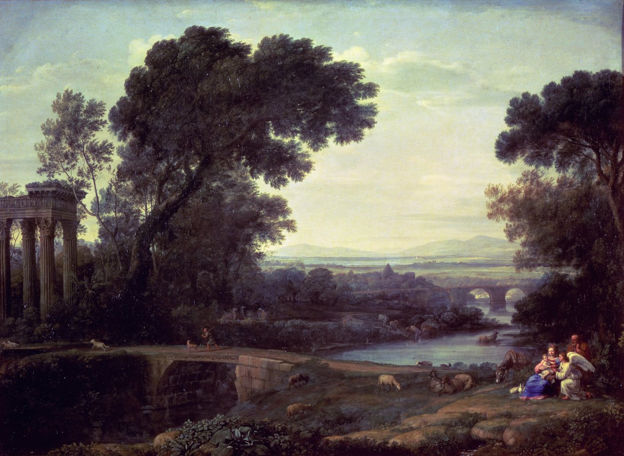 Dél vagy táj a többiekkel az egyiptomi menekülésben, 1661 alkotó: Claude Lorrain