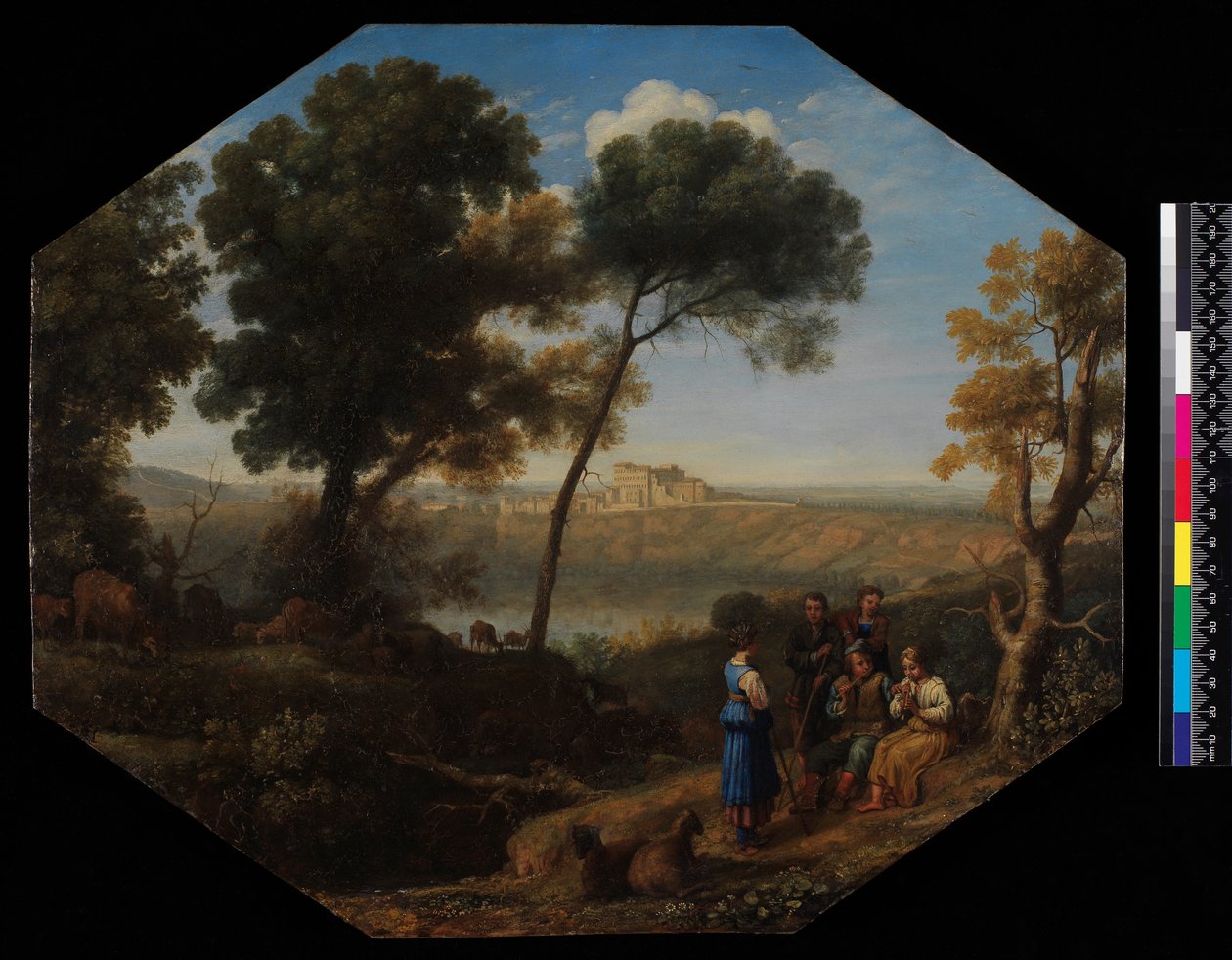 Pásztori táj kilátással az Albano-tóra és a Castel Gandolfóra, 1639 (olaj, ón) alkotó: Claude Lorrain