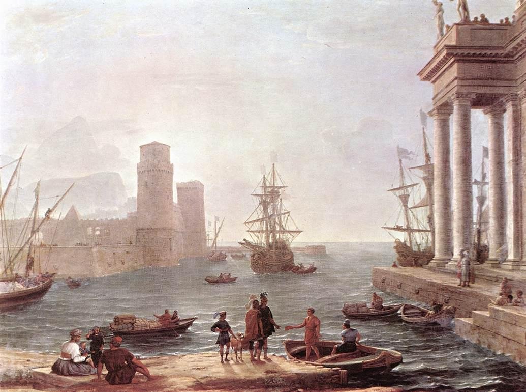 Kikötői jelenet Ulysses távozásával a Feaci földről alkotó: Claude Lorrain