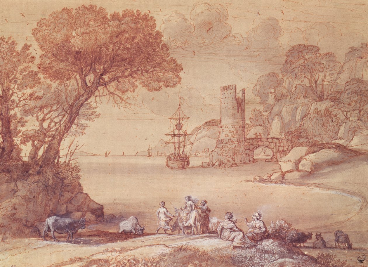 Európa megerőszakolása, 1655 (toll, tinta és mosás) alkotó: Claude Lorrain