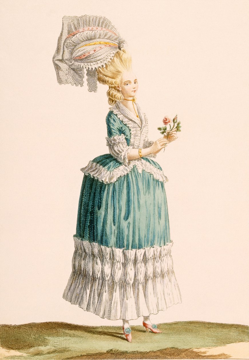 Caraco a la Polanaise, Dupin metszete, a „Galeries des Modes et Costumes Francais”-ból, 1778-87 körül alkotó: Claude Louis Desrais